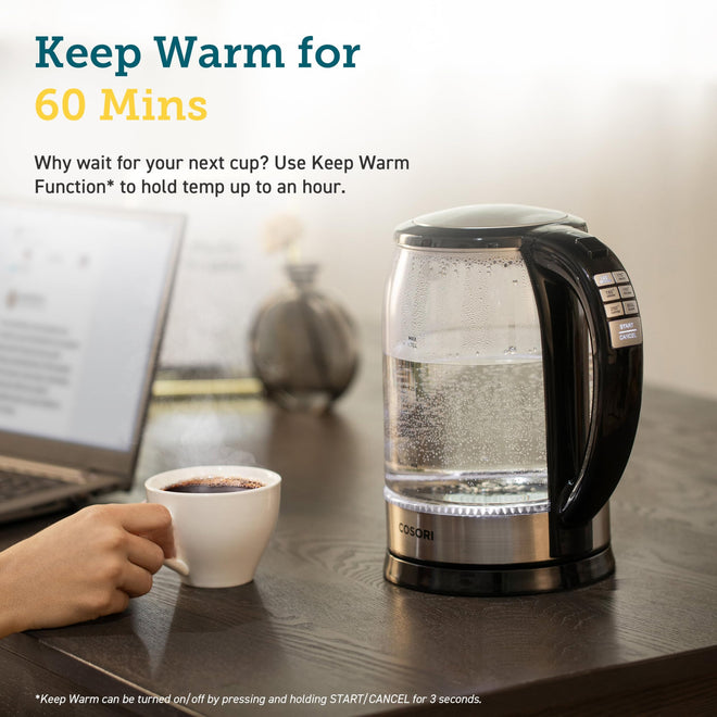 Cosori Electric Kettle, 6 Temperature Presets, 1.7L Glass Tea Kettle, Black 🍁 All In One Marketplace Canada