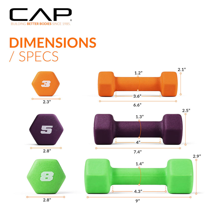 CAP Barbell 32 lb Neoprene Dumbbell Set with Rack |Includes 3, 5, 8 lb Pairs 🍁 All In One Marketplace Canada