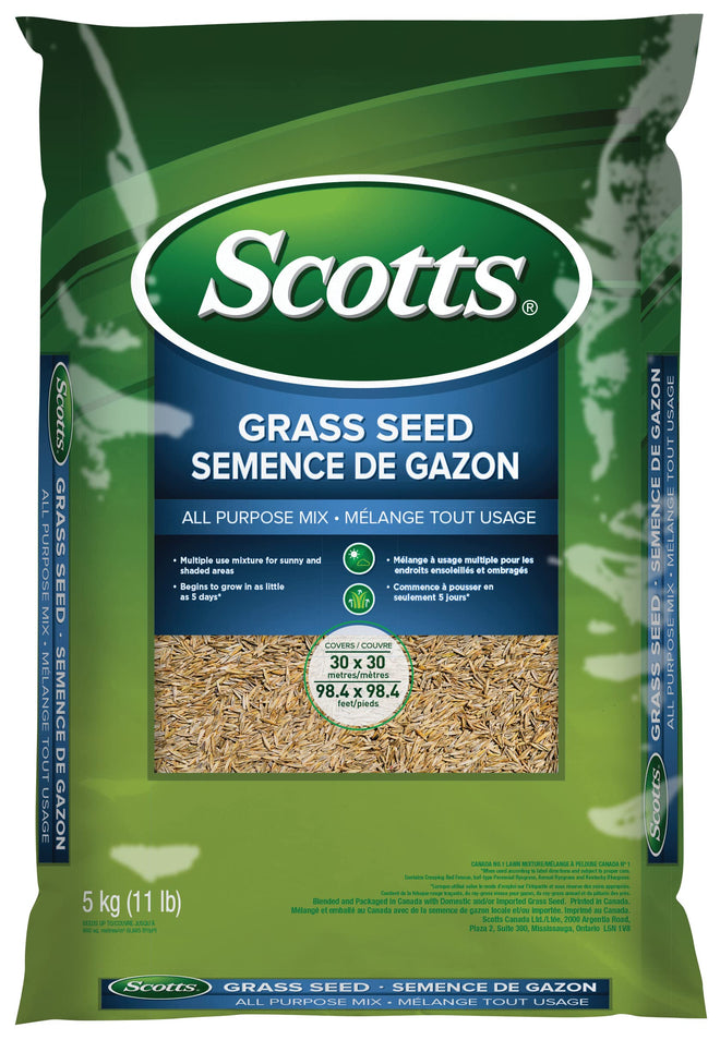 Scotts Grass Seed All Purpose Mix, 5kg (900 sq Meters / 9,683 sq feet Coverage) | Grows in Sun & Shade, Fast Germination | New Lawn or Overseeding Existing Lawn 🍁 All In One Marketplace Canada