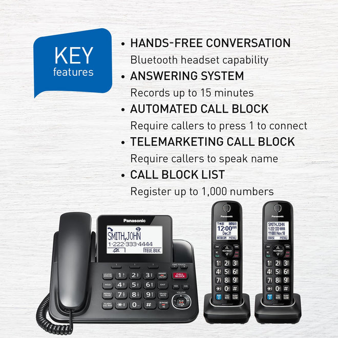 Panasonic Expandable Corded Phone System, Bluetooth Pairing for Wireless Headphones and Hearing Aids, Smart Call Block, Bilingual Talking Caller ID, 2 Handsets - KXTGF892B (Black) 🍁 All In One Marketplace Canada
