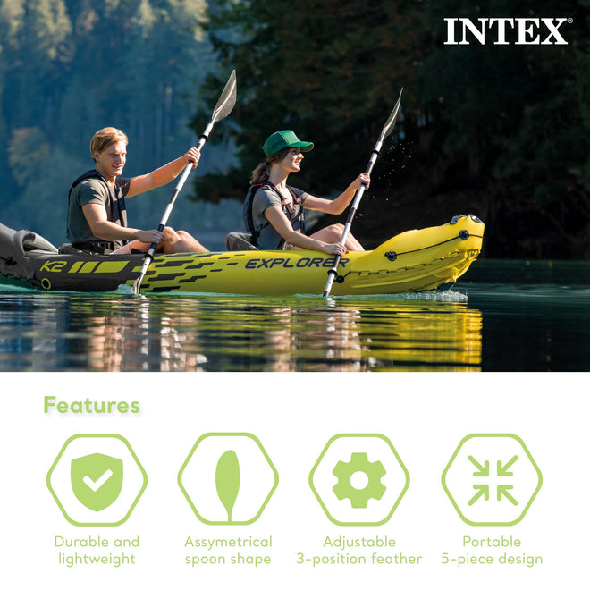 INTEX 69629E 86" Kayak Paddle: Ribbed Spoon Shaped Blades – Durable Lightweight Aluminum Shaft – Comfortable Grips – 3-Position Feather Adjustability – TUV RL Approved 🍁 All In One Marketplace Canada