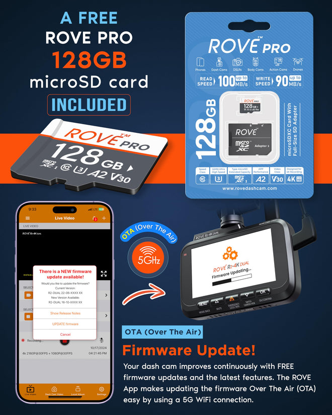 ROVE R2-4K DUAL Dash Cam Front and Rear, STARVIS 2 Sensor, FREE 128GB Card Included, 5G WiFi - up to 20MB/s Fastest Download Speed with App, 4K 2160P/FHD Dash Camera for Cars, 3" IPS, 24H Parking Mode 🍁 All In One Marketplace Canada