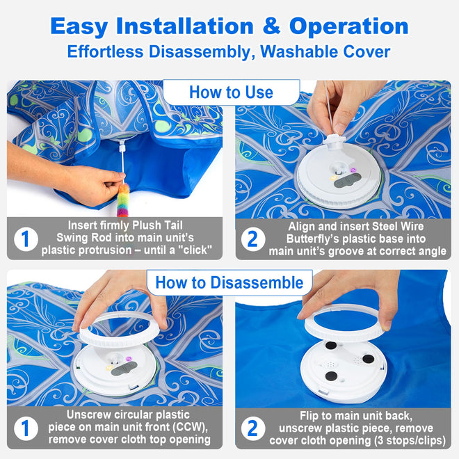 Qraxond Interactive Cat Toys for Indoor Cats,[Newly Upgraded] Rechargeable Touch Activated Hide and Seek Kitten Toy with Fluttering (Blue Cover Cloth Toy) 🍁 All In One Marketplace Canada