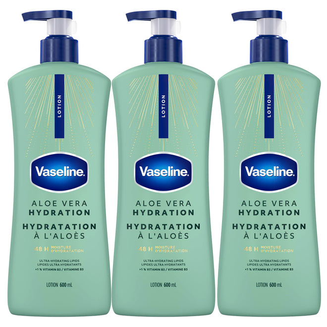 Vaseline Intensive Care Aloe Vera Hydration Body Lotion for Dry Skin with 48H Moisture + Ultra hydrating lipids, 600 ml (3-pack) 🍁 All In One Marketplace Canada