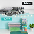 IRIS USA 11.4 L (12 US Qt) Large Deep Clip Box, 4 Pack, Clear Plastic Storage Container Bins with Latching Lids, Organizer for Home, Office and Classroom, Stackable Nestable, Seafoam Blue Buckles 🍁 All In One Marketplace Canada