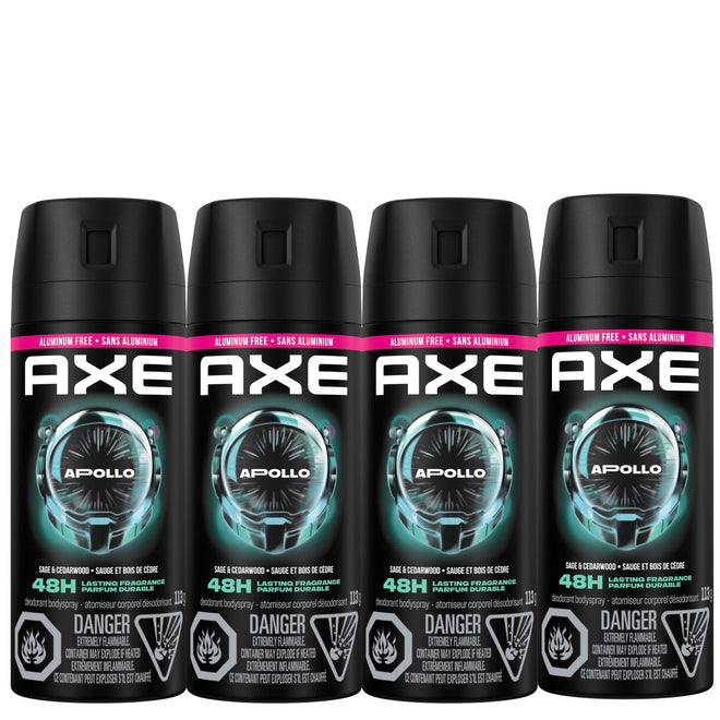 AXE Apollo Deodorant Body Spray, for long-lasting odour protection, Sage & Cedarwood, Aluminum-free Deodorant, 113g (Pack of 4) 🍁 All In One Marketplace Canada