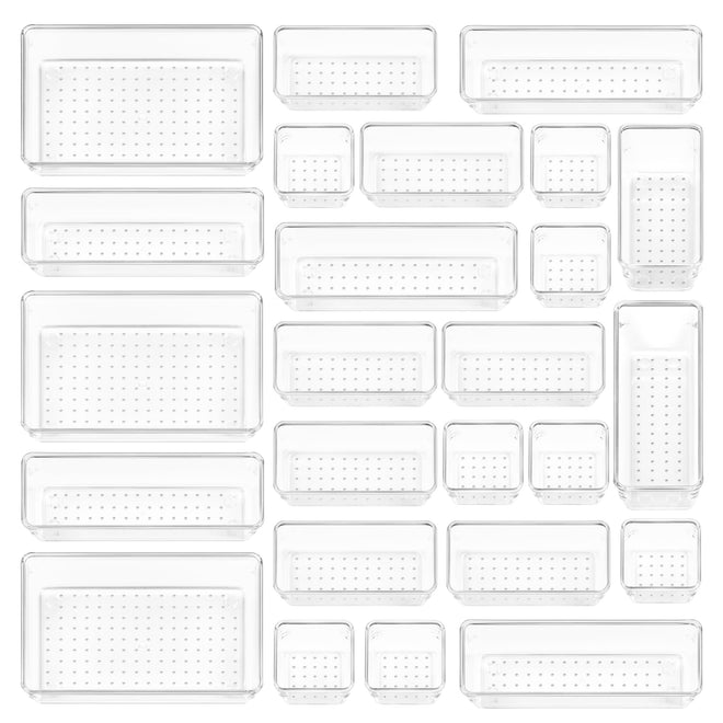 Vtopmart 25 PCS Plastic Clear Drawer Organizer, Acrylic Desk Drawer organizers, Organization and Storage for Makeup, Bathroom, Office, kitchen, Bedroom 🍁 All In One Marketplace Canada