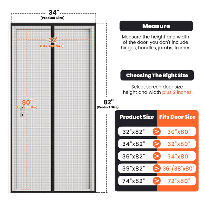 Magnetic Screen Door 34"W x 82"H, Fits Door Size to 32"W x 80"H, Heavy Duty Fiberglass Moustiquaire Magnétique, Screen Mesh with Automatic Block Closure, Walk Through Easily for Kids Pets 🍁 All In One Marketplace Canada