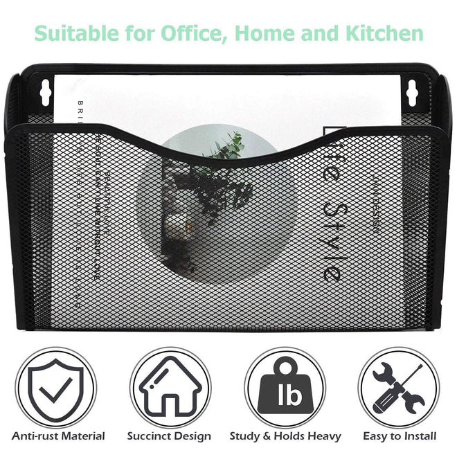 EASEPRES 3 Pack Mesh Wall Mounted File Holder Organizer Metal Hanging Vertical Paper Mails Rack Storage Wire Single Document Filling Holder Pocket for Office and Home, Black 🍁 All In One Marketplace Canada