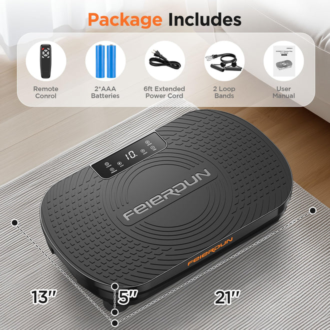 FEIERDUN Vibration Plate Exercise Machine, Full Body Vibrating Plate with Wider Platform, 150kg (330lbs) Capacity, Plaque Vibrante with LED Screen, Remote & Resistance Bands,Black 🍁 All In One Marketplace Canada