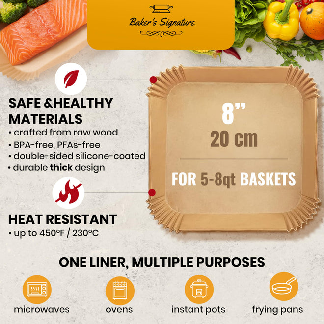 Air Fryer Liners, 125Pcs Disposable Parchment Paper Liners – Non-Stick and Oil Proof for Easy Cleanup – 8” Square for 5-8 qt Basket by Baker's Signature 🍁 All In One Marketplace Canada
