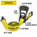 Stanley S1007 Black/Yellow 1.5" x 16' Ratchet Tie Down Straps - Heavy Cargo Securing (3,300 lbs Break Strength), 2 Pack 🍁 All In One Marketplace Canada