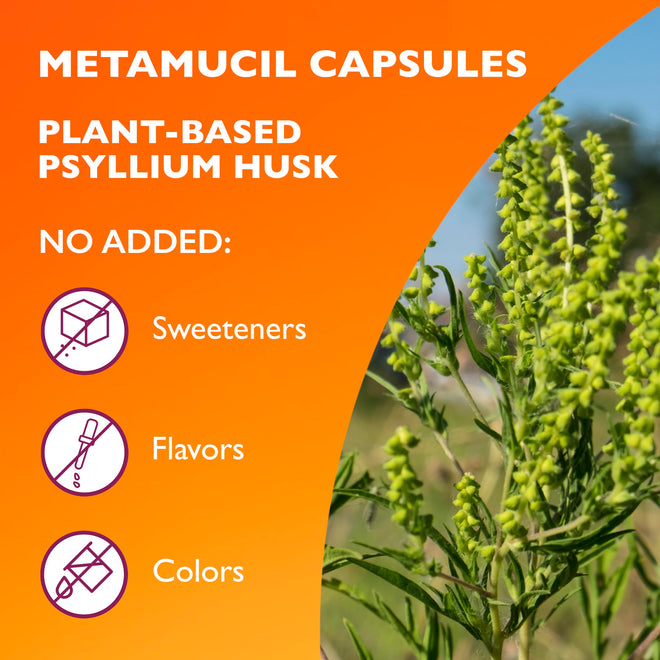 Metamucil Daily Fibre Supplement, Sugar Free, Naturally Sourced Psyllium Husk, Multi-Health Benefit Daily, Plant-Based, Gluten-Free Capsules, 100 Capsules 🍁 All In One Marketplace Canada