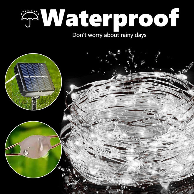 Lomotech Solar String Lights Outdoor - 2 Pack Total 66ft 200LED Solar Fairy Lights Waterproof 8 Modes Twinkle Lights for Outdoor, Patio, Garden, Yard, Party, Wedding, Tree Decoration (White) 🍁 All In One Marketplace Canada