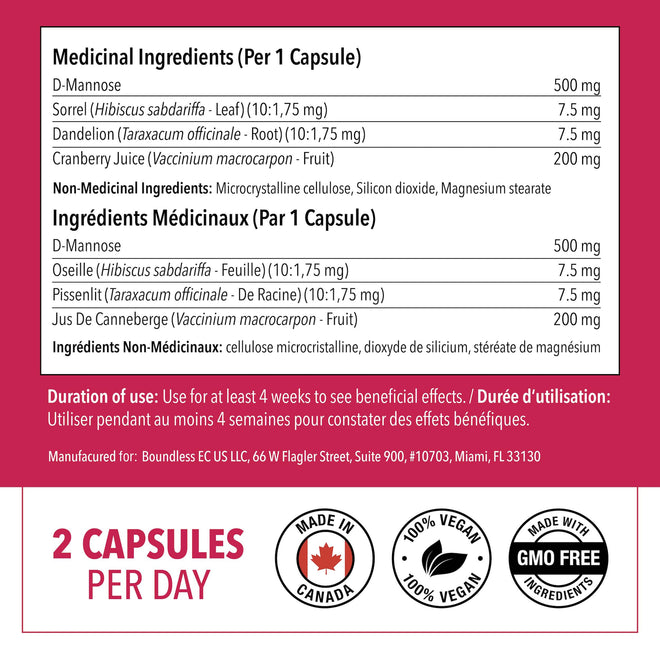 PlantVital D-Mannose Capsules - Made in Canada - 1000mg Daily Dose (2 Capsules) - Cranberry Pills for UTI Support & Bladder Health – DMannose and Cranberry Supplement - 120 Count, 2-Month Supply 🍁 All In One Marketplace Canada