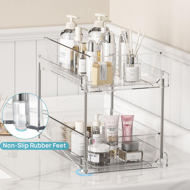 2 Tier Bathroom Storage Organizer, Vtopmart 4 Pack Clear Under Sink Organizers Vanity Counter Storage Container, Medicine Cabinet Drawers Bins, Pull-Out Organization with Track for Pantry, Kitchen 🍁 All In One Marketplace Canada
