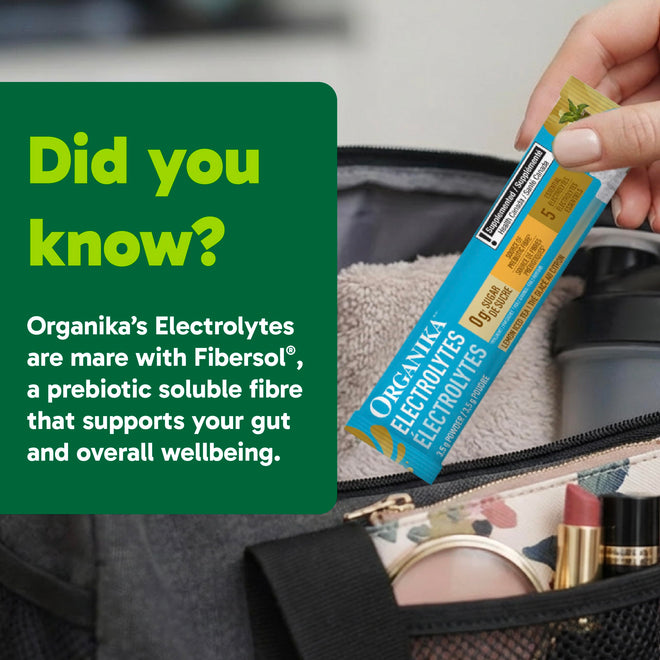 Organika Canadian-Made Electrolytes Powder with Vitamin C & Prebiotic Fibre - Sugar-Free Hydration Drink Mix - Lemon Iced Tea - 20 Single-Serve Sachets x 3.5g 🍁 All In One Marketplace Canada