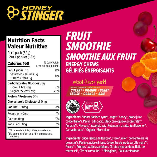 Honey Stinger Organic Fruit Smoothie Energy Chew | Gluten Free & Caffeine Free | for Exercise, Running and Performance | Sports Nutrition for Home & Gym, Pre and Mid Workout | 12 Pack, 50g 🍁 All In One Marketplace Canada