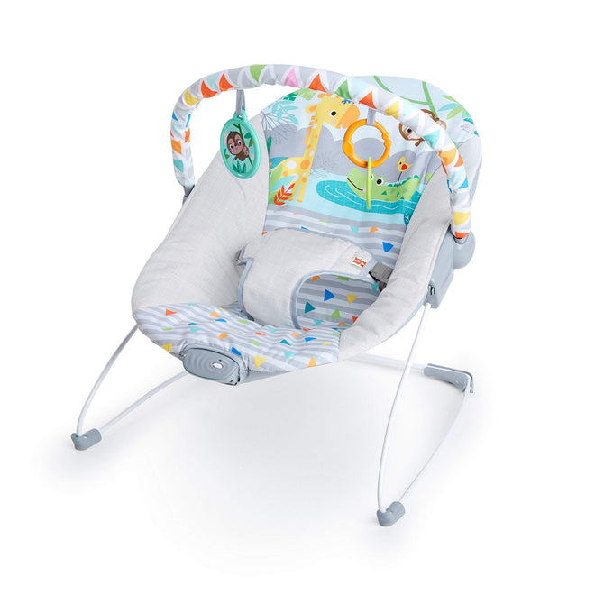 Bright Starts Baby Bouncer Soothing Vibrations Infant Seat - Removable Toy Bar, Nonslip Feet, 0-6 Months Up to 20 lbs (Safari Fun) 🍁 All In One Marketplace Canada