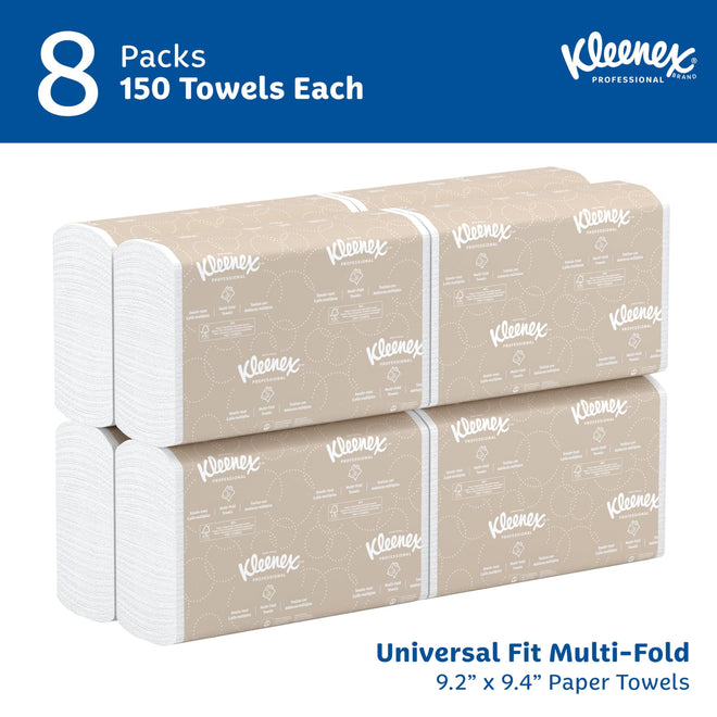 Kleenex Professional Universal Multifold Paper Towels, Bulk (02046), Absorbency Pockets, 9.2" x 9.4" Towel, White (150 Sheets/Pack, 8 Packs/Case, 1,200 Sheet Total) 🍁 All In One Marketplace Canada