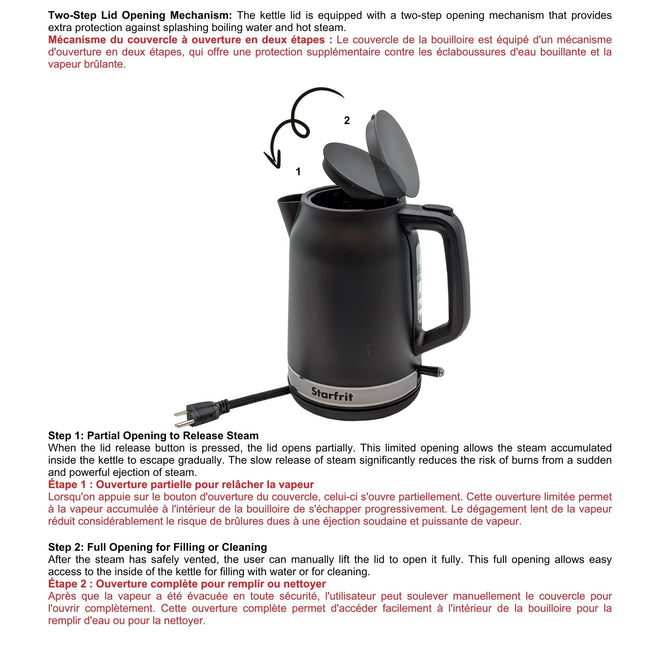 Starfrit Electric Kettle - 1.7L Capacity - Water Level Indicator - Automatic Shut-Off - 1500W – Black 🍁 All In One Marketplace Canada