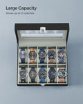 SONGMICS Watch Box, 10-Slot Watch Case Organizer with Large Glass Lid, Removable Pillows, Gift for Loved Ones, Black Synthetic Leather, Gray Lining UJWB010BK 🍁 All In One Marketplace Canada