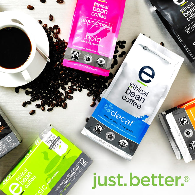 Ethical Bean Fairtrade Organic Coffee, Decaf Dark Roast, Whole Bean Coffee 🍁 All In One Marketplace Canada