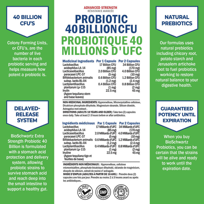 Probiotic 40 Billion CFU - Synbiotics Gut Health - Proudly Canadian Made - Bloating Relief & Digestive Health Support - Guaranteed Potency Probiotics for Men & Women - Shelf Stable, Non-GMO, 60ct 🍁 All In One Marketplace Canada