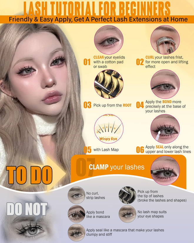 JIMIRE Natural Lash Clusters Extensions 180Pcs Anime Eyelash Extensions D Curl Wispy Manga Eyelash Clusters 8-16MM Cluster Eyelash Extensions Individual Lashes Pack 🍁 All In One Marketplace Canada