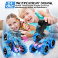 QUNREDA Remote Control Car for Kids Ages 6+, RC Cars Stunt Car Toy 4WD Double Sided 360° Rotating Remote Control with Headlights, Birthday Xmas Gifts for Boys 6 7 8 9 10 11 12 1-Blue 🍁 All In One Marketplace Canada