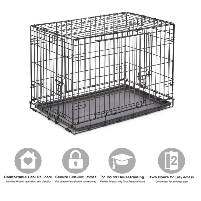 MidWest Homes for Pets 30-Inch New World Crate for Medium Breeds, 21-40 lbs, Double Door Folding Dog Crate, Leak-Proof Tray & Secure Latches, Portable, Durable & Easy to Assemble 🍁 All In One Marketplace Canada