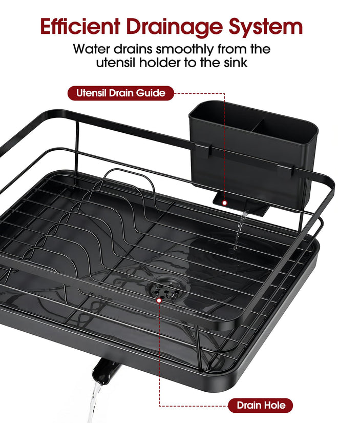 Sakugi Dish Drying Rack - Compact Dish Racks with Drain Board for Kitchen Counter, Durable Stainless Steel Dish Rack Used in Sink & on Countertop, Dark Black, Large 🍁 All In One Marketplace Canada