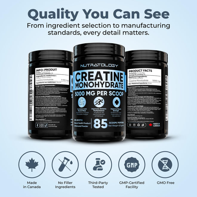 Pure Micronized Creatine Dissolves Easily | Creatine Monohydrate Powder 425g - For Increased Muscle Growth & Performance - Supports Athletic Performance - Creatine Powder for Workouts - 85 Servings 🍁 All In One Marketplace Canada