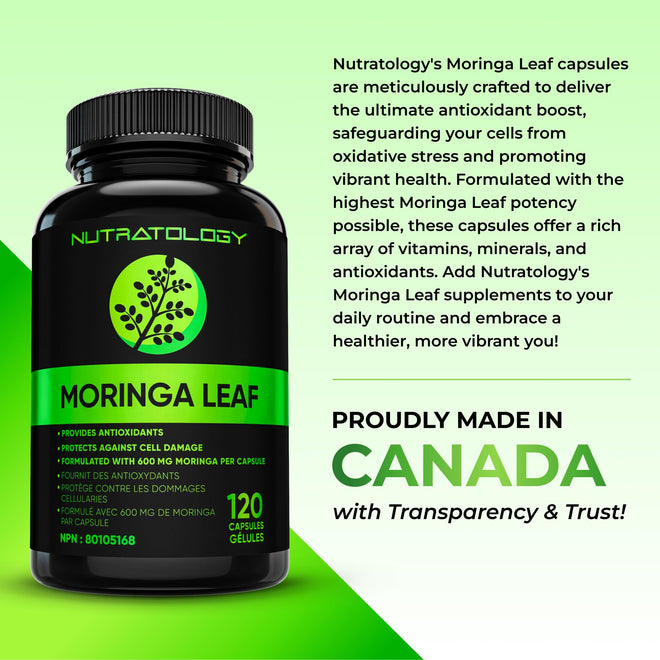 Nutratology® Organic Moringa Leaf Capsules | 1200MG Per Serving | Canadian-Made | Provides Powerful Antioxidants - Protects Against Cell Damage, Supports Liver Detox & Gut Health - 120 Caps 🍁 All In One Marketplace Canada