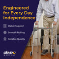 Drive Medical Two-Button Folding Walker w/ Wheels - Lightweight Rolling Mobility Support - Desk Arms - Adjustable Height - Dual Push-Button Operation - 5 Inch Front Wheels - Durable Aluminum - Silver 🍁 All In One Marketplace Canada