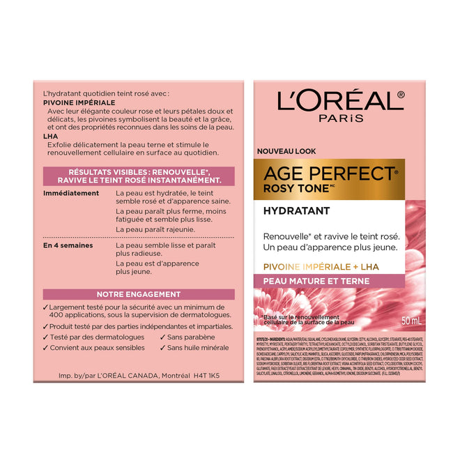 L’Oréal Paris Day Face Moisturizer Cream, Age Perfect Rosy Tone, with LHA & Imperial Peony Extract, For Mature Skin Skincare, 50 ml 🍁 All In One Marketplace Canada