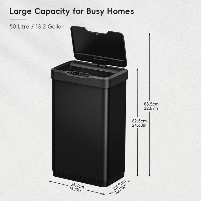 EKO Mirage-T 50 Liter / 13.2 Gallon Touchless Rectangular Motion Sensor Trash Can, Brushed Stainless Steel Finish 🍁 All In One Marketplace Canada