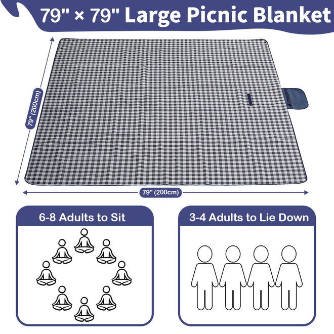 Extra Large Outdoor Picnic Blanket, 79"x79" Waterproof Picnic Mat, Sandproof Beach Blanket Portable Camping Blanket Lightweight for Park Beach Camping Courtyard (Dark Blue) 🍁 All In One Marketplace Canada