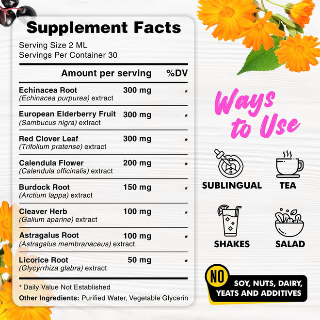 Lymphatic Drainage Drops with Echinacea, Burdock, Cleaver Herb – Sugar Free, Gluten Free, Herbal Tea Flavour Alternatives, 2 Fl Oz 🍁 All In One Marketplace Canada