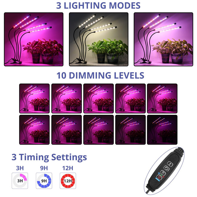 Sondiko LED Grow Light, Full Spectrum Plant Lights for Indoor Plants with Auto On Off 3/9/12H Timer, 10 Dimmable Levels, Adjustable Gooseneck, 3 Switch Modes 🍁 All In One Marketplace Canada