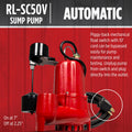 Red Lion RL-SC50V 115-Volt, 1/2 HP, 4300 GPH Cast Iron Sump Pump with Vertical Switch, 10-Ft. Cord, Red, 14942747 🍁 All In One Marketplace Canada