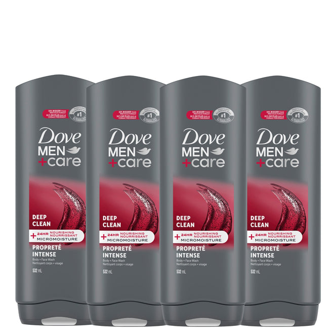 Dove Men+Care Body and Face Wash with 24-hour Nourishing Micromoisture, Deep Clean, Men's Body Wash, 532mL (Pack of 4) 🍁 All In One Marketplace Canada