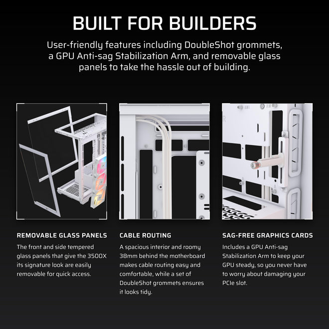 CORSAIR 3500X RS-R ARGB Mid-Tower PC Case – 3X Pre-Installed RS120-R ARGB Fans, GPU Anti-Sag Arm, Fits up to 10x 120mm Fans, Reverse Connection Motherboard Compatible – White 🍁 All In One Marketplace Canada