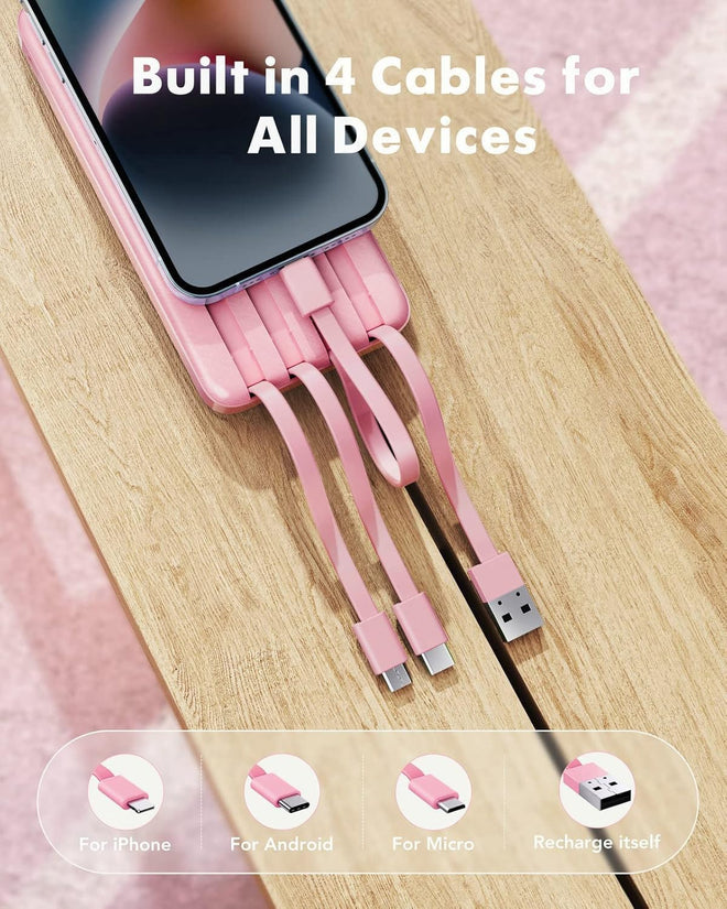 Charmast Portable Charger with Built in Cables, Power Bank with Cords Wires, Slim 10000mAh Travel Battery Pack 6 Outputs 3 Inputs 3A Fast Charging for Samsung Google Pixel LG Moto iPhone iPad 🍁 All In One Marketplace Canada