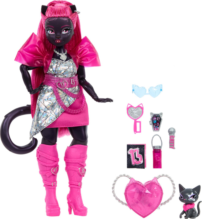 Monster High Catty Noir Doll with Pet Cat Amulette and Accessories Like Backpack, Music Book, Microphone and More 🍁 All In One Marketplace Canada