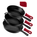 Cast Iron Skillet Set - 8" + 10" + 12"-Inch Pre-Seasoned Frying Pans + Silicone Handle Grip Covers - Indoor/Outdoor, Oven, Grill, Stovetop, BBQ, Fire and Induction Safe Kitchen and Camping Cookware 🍁 All In One Marketplace Canada