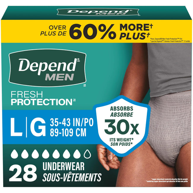 Depend FIT-FLEX Adult Incontinence Underwear for Men, Maximum Absorbency, L, Grey, 28 Count 🍁 All In One Marketplace Canada