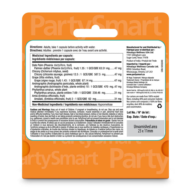 Himalaya PartySmart, 12 Vegetarian Capsules, Provides Antioxidants, Non-GMO, Plant-based, 250 mg, 1 Pack 🍁 All In One Marketplace Canada