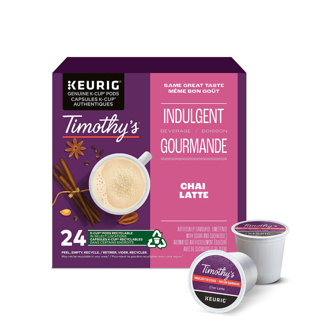 Timothy’s Chai Latte, Indulgent, K-Cup Coffee Pods, 24 Count 🍁 All In One Marketplace Canada