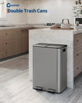 GarveeHome 2 x 8 Gallon Stainless Steel Double Trash Can with Lid for Kitchen, Large Dual Trash and Recycle Bin Combo, Step-on Kitchen Metal Garbage Cans, PP Inner Buckets, Liner Rim, Matte Grey 🍁 All In One Marketplace Canada